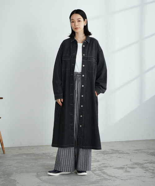 ONIGIRI（オニギリ）の「デニム　シャツワンピース（シャツワンピース・レディース・ネイビー/チャコール・MEDIUM/LARGE）」の4枚目の写真