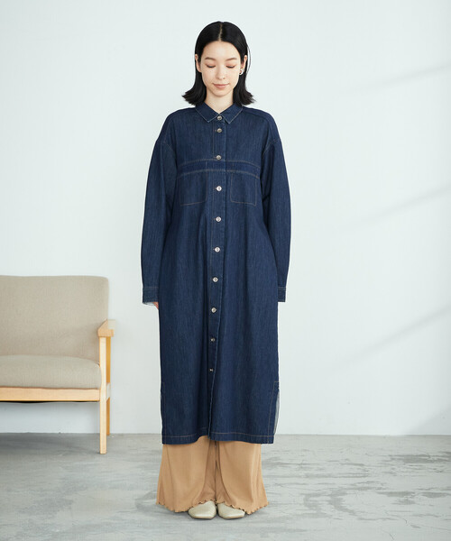 ONIGIRI（オニギリ）の「デニム　シャツワンピース（シャツワンピース・レディース・ネイビー/チャコール・MEDIUM/LARGE）」の9枚目の写真
