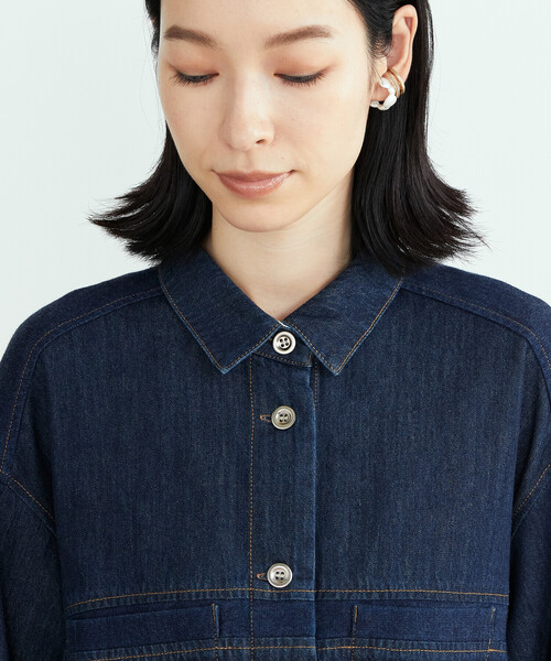 ONIGIRI（オニギリ）の「デニム　シャツワンピース（シャツワンピース・レディース・ネイビー/チャコール・MEDIUM/LARGE）」の12枚目の写真