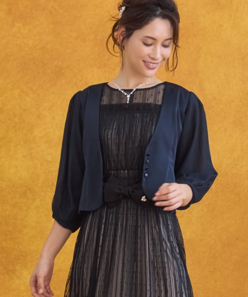 DRESS PLUS(ドレスプラス)の「レディース ジャケット Vネック ノーカラー ショート シアー素材(カーディガン/ボレロ・レディース・ベージュ/ブラック/ネイビー・XL/M/S/L)」の3枚目の写真