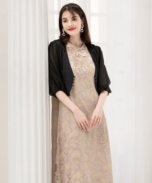 DRESS PLUS(ドレスプラス)の「レディース ジャケット Vネック ノーカラー ショート シアー素材(カーディガン/ボレロ・レディース・ベージュ/ブラック/ネイビー・XL/M/S/L)」の16枚目の写真