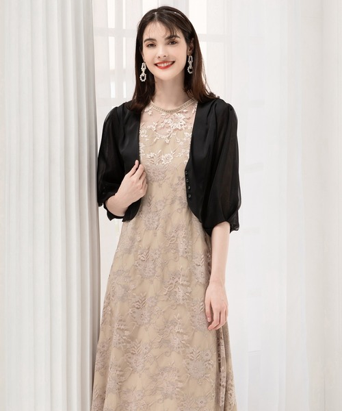 DRESS PLUS(ドレスプラス)の「レディース ジャケット Vネック ノーカラー ショート シアー素材(カーディガン/ボレロ・レディース・ベージュ/ブラック/ネイビー・XL/M/S/L)」の5枚目の写真