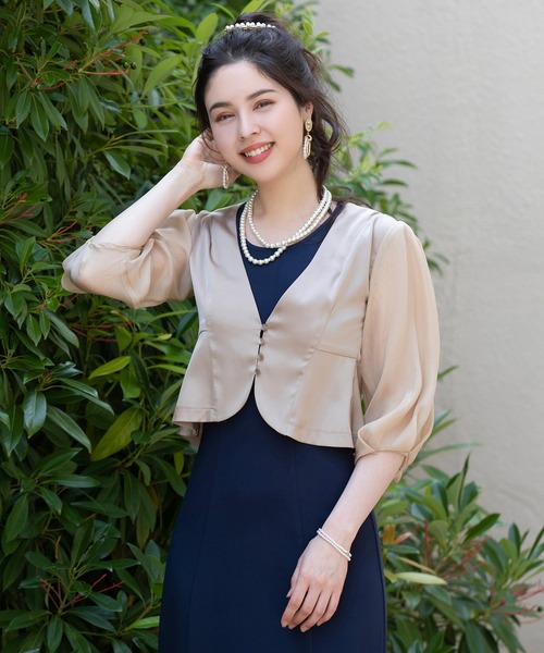 DRESS PLUS(ドレスプラス)の「レディース ジャケット Vネック ノーカラー ショート シアー素材(カーディガン/ボレロ・レディース・ベージュ/ブラック/ネイビー・XL/M/S/L)」の7枚目の写真