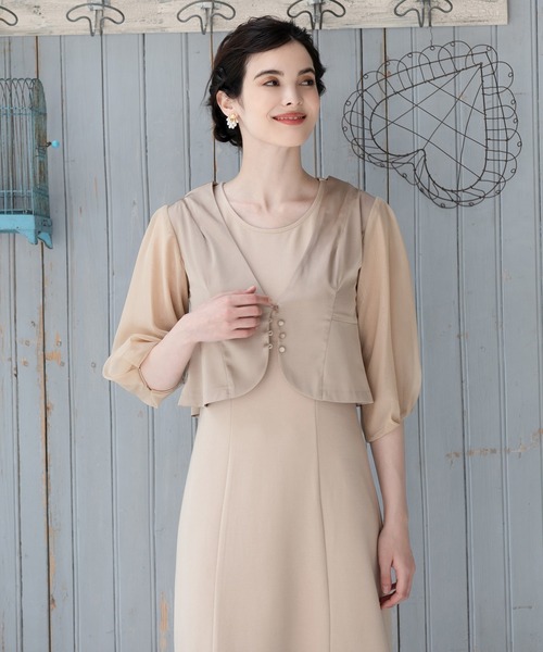 DRESS PLUS(ドレスプラス)の「レディース ジャケット Vネック ノーカラー ショート シアー素材(カーディガン/ボレロ・レディース・ベージュ/ブラック/ネイビー・XL/M/S/L)」の12枚目の写真