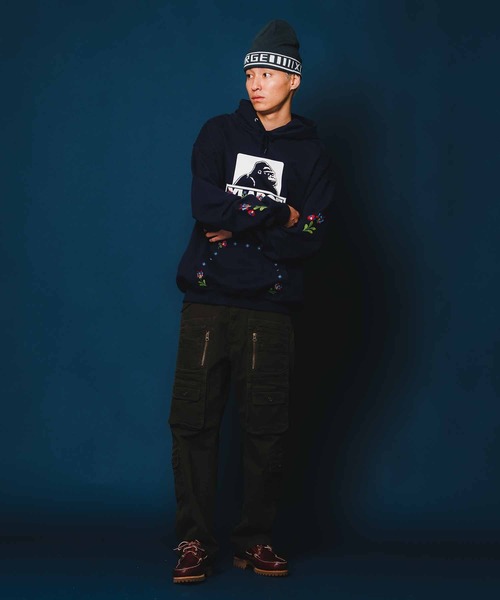 XLARGE ネイビー パーカー　フラワー XLARGE エクストララージ FLOWER OG PULLOVER HOODED SWEAT
