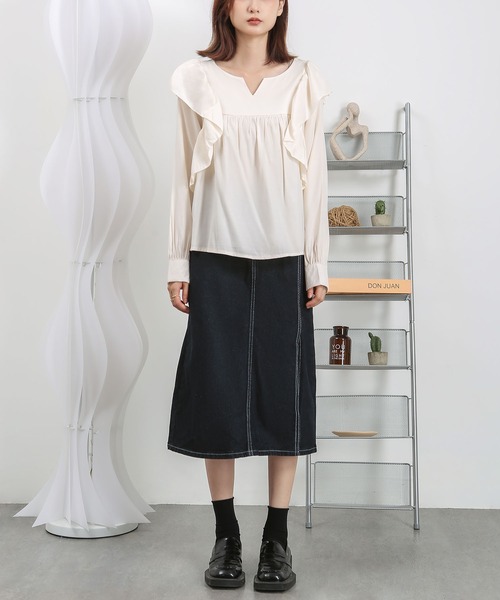 MAISON DE THERESE(メゾン ド テレーズ)の「ゆったりパフスリーブブラウス(シャツ/ブラウス・レディース・ブラック/アイボリー・L/M)」の3枚目の写真