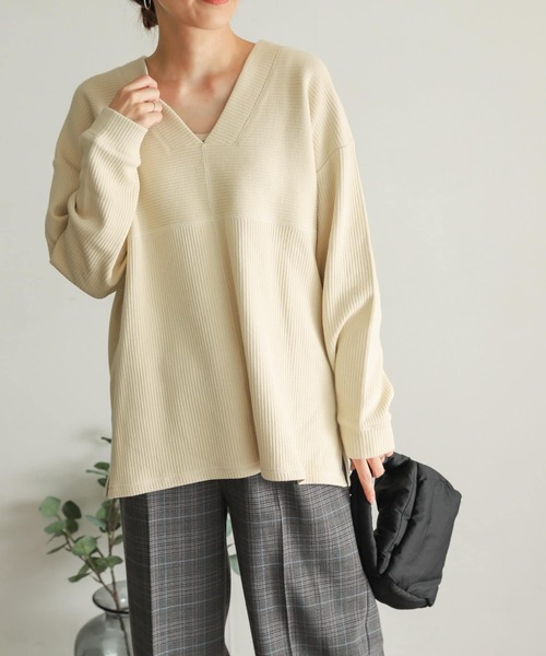 URBAN RESEARCH DOORS(アーバンリサーチドアーズ)の「ラゲットリブVネックプルオーバー(Tシャツ/カットソー・レディース・ライトベージュ/ブラック系その他/モカ・MEDIUM)」の9枚目の写真