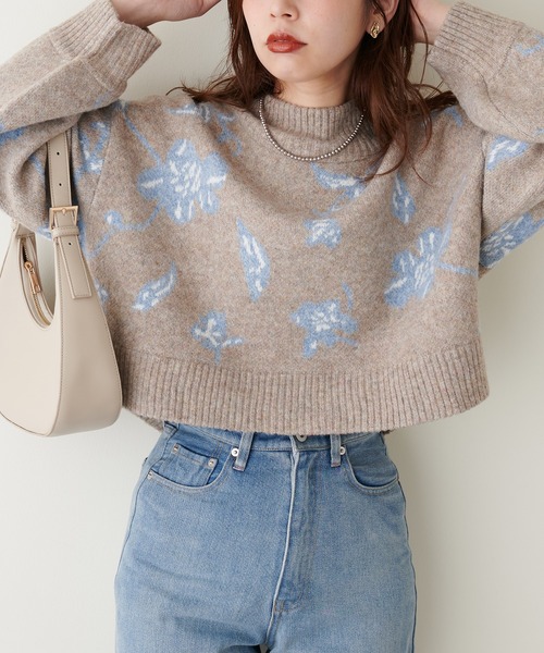 natural couture（ナチュラルクチュール）の「トレンドを詰め込んだ上品ニット/フラワージャガードショートニット（ニット/セーター・レディース・グレー/モカ・FREE）」の19枚目の写真