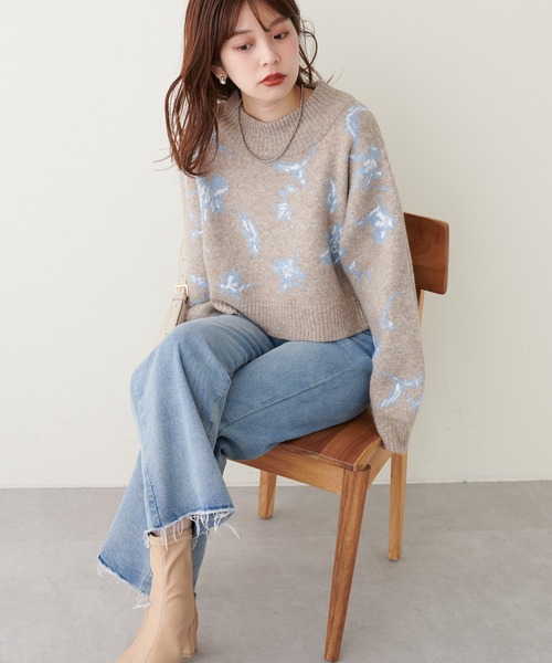 natural couture（ナチュラルクチュール）の「トレンドを詰め込んだ上品ニット/フラワージャガードショートニット（ニット/セーター・レディース・グレー/モカ・FREE）」の9枚目の写真