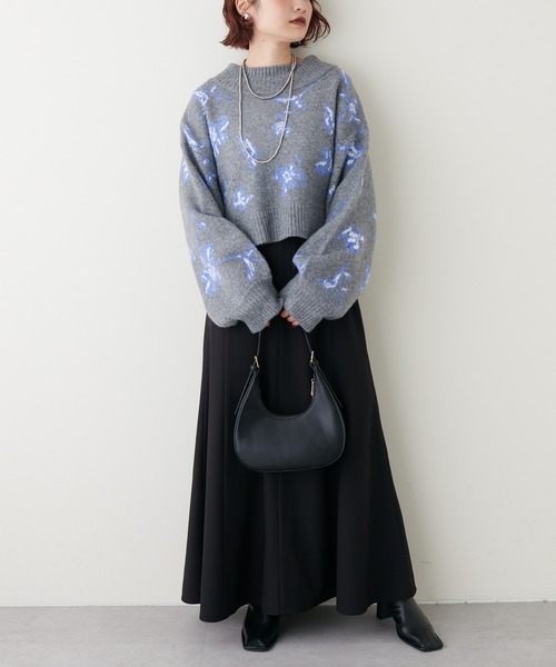 natural couture（ナチュラルクチュール）の「トレンドを詰め込んだ上品ニット/フラワージャガードショートニット（ニット/セーター・レディース・グレー/モカ・FREE）」の11枚目の写真