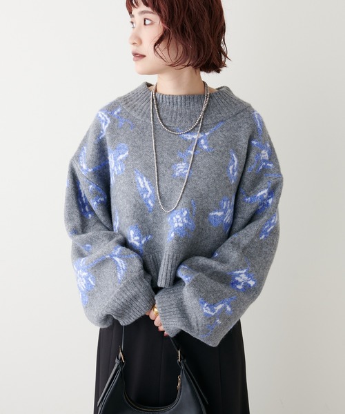 natural couture（ナチュラルクチュール）の「トレンドを詰め込んだ上品ニット/フラワージャガードショートニット（ニット/セーター・レディース・グレー/モカ・FREE）」の13枚目の写真