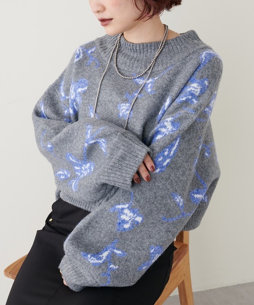 natural couture（ナチュラルクチュール）の「トレンドを詰め込んだ上品ニット/フラワージャガードショートニット（ニット/セーター・レディース・グレー/モカ・FREE）」の18枚目の写真