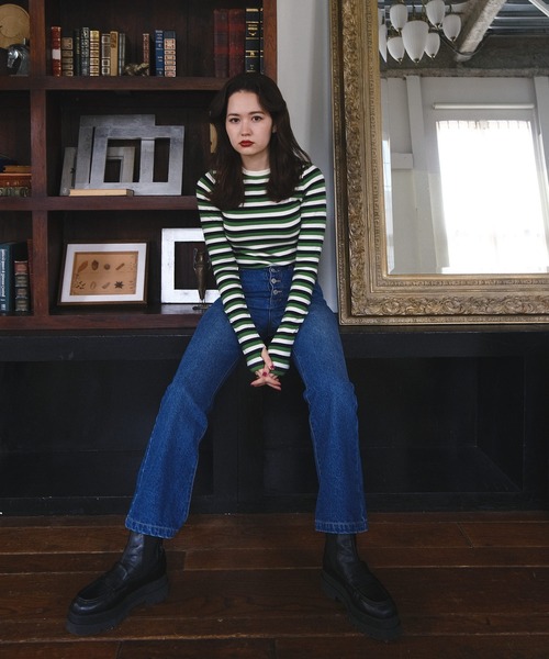 TINA:JOJUN(ティーナジョジュン)の「フレンチ ボーダーカットソー TINA:JOJUN(Tシャツ/カットソー・レディース・グリーン系その他/ホワイト系その他・M)」の2枚目の写真