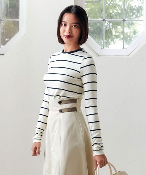 TINA:JOJUN(ティーナジョジュン)の「フレンチ ボーダーカットソー TINA:JOJUN(Tシャツ/カットソー・レディース・グリーン系その他/ホワイト系その他・M)」の9枚目の写真