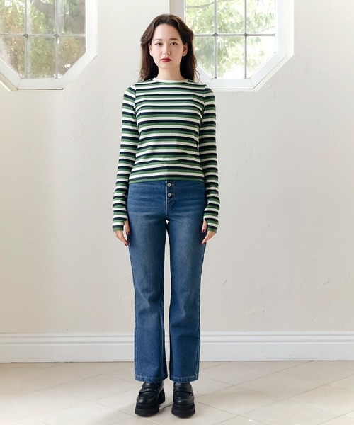 TINA:JOJUN(ティーナジョジュン)の「フレンチ ボーダーカットソー TINA:JOJUN(Tシャツ/カットソー・レディース・グリーン系その他/ホワイト系その他・M)」の6枚目の写真