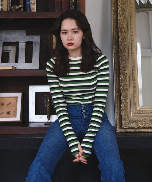 TINA:JOJUN(ティーナジョジュン)の「フレンチ ボーダーカットソー TINA:JOJUN(Tシャツ/カットソー・レディース・グリーン系その他/ホワイト系その他・M)」の7枚目の写真