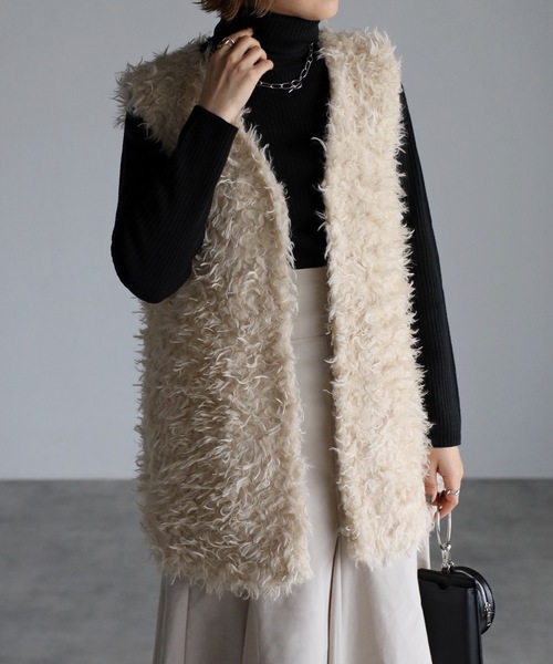 UNFIELD（アンフィールド）の「【UNFIELD】シャギーベスト（ベスト・レディース・ブラウン/オフホワイト・FREE）」の2枚目の写真