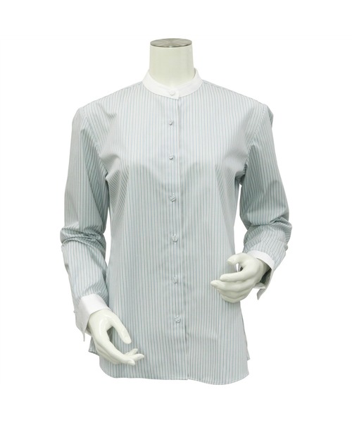 TOKYO SHIRTS(トウキョウシャツ)の「形態安定ノーアイロン クレリックスタンド衿 長袖ビジネスワイシャツ(ビジネスシャツ・レディース・グリーン・S/M/L/LL/XL)」の2枚目の写真