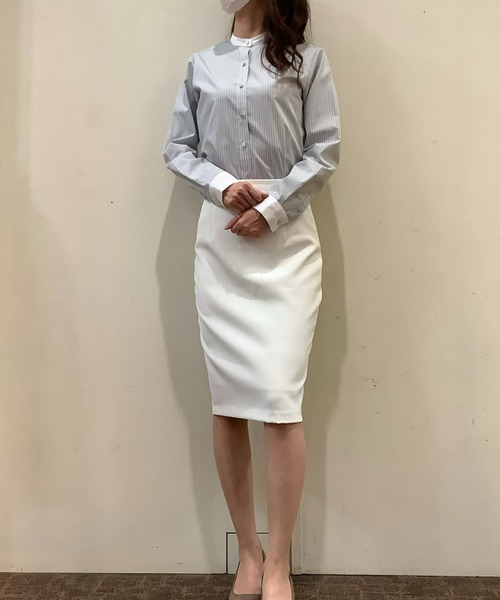 TOKYO SHIRTS(トウキョウシャツ)の「形態安定ノーアイロン クレリックスタンド衿 長袖ビジネスワイシャツ(ビジネスシャツ・レディース・グリーン・S/M/L/LL/XL)」の7枚目の写真