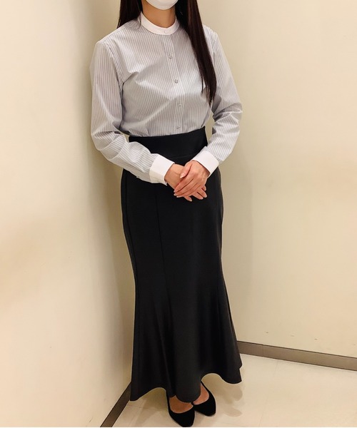 TOKYO SHIRTS(トウキョウシャツ)の「形態安定ノーアイロン クレリックスタンド衿 長袖ビジネスワイシャツ(ビジネスシャツ・レディース・グリーン・S/M/L/LL/XL)」の11枚目の写真