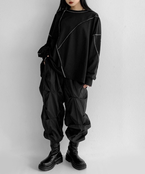 LVEU.(ラブユ.)の「Stitch over light sweat / ステッチオーバーライトスウェット(Tシャツ/カットソー・レディース・ホワイト/ブラック・FREE)」の3枚目の写真