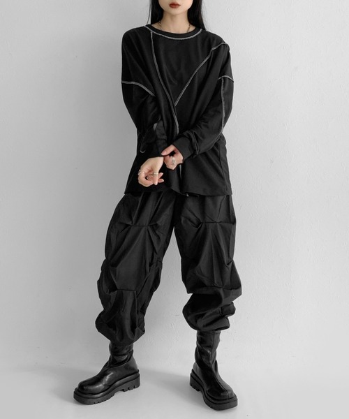 LVEU.(ラブユ.)の「Stitch over light sweat / ステッチオーバーライトスウェット(Tシャツ/カットソー・レディース・ホワイト/ブラック・FREE)」の6枚目の写真