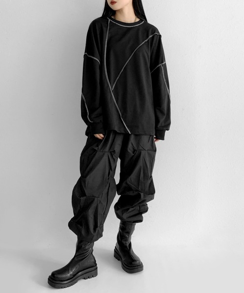 LVEU.(ラブユ.)の「Stitch over light sweat / ステッチオーバーライトスウェット(Tシャツ/カットソー・レディース・ホワイト/ブラック・FREE)」の7枚目の写真