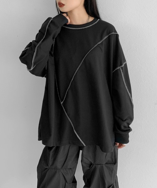 LVEU.(ラブユ.)の「Stitch over light sweat / ステッチオーバーライトスウェット(Tシャツ/カットソー・レディース・ホワイト/ブラック・FREE)」の8枚目の写真