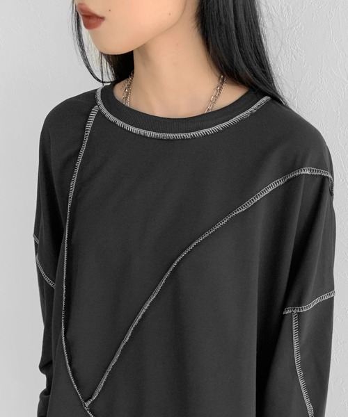 LVEU.(ラブユ.)の「Stitch over light sweat / ステッチオーバーライトスウェット(Tシャツ/カットソー・レディース・ホワイト/ブラック・FREE)」の16枚目の写真