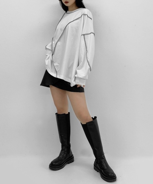 LVEU.(ラブユ.)の「Stitch over light sweat / ステッチオーバーライトスウェット(Tシャツ/カットソー・レディース・ホワイト/ブラック・FREE)」の9枚目の写真
