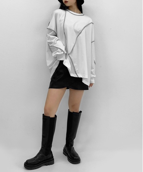LVEU.(ラブユ.)の「Stitch over light sweat / ステッチオーバーライトスウェット(Tシャツ/カットソー・レディース・ホワイト/ブラック・FREE)」の10枚目の写真