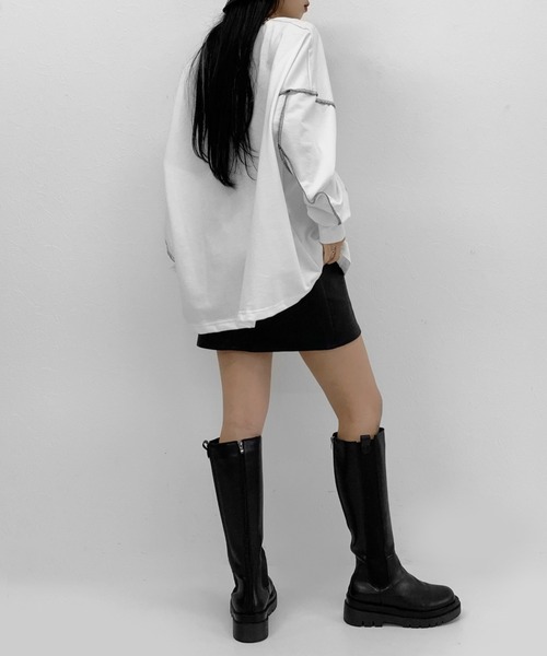 LVEU.(ラブユ.)の「Stitch over light sweat / ステッチオーバーライトスウェット(Tシャツ/カットソー・レディース・ホワイト/ブラック・FREE)」の11枚目の写真