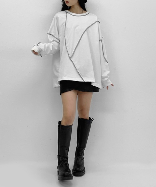 LVEU.(ラブユ.)の「Stitch over light sweat / ステッチオーバーライトスウェット(Tシャツ/カットソー・レディース・ホワイト/ブラック・FREE)」の12枚目の写真