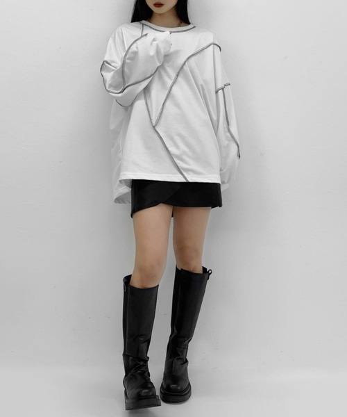 LVEU.(ラブユ.)の「Stitch over light sweat / ステッチオーバーライトスウェット(Tシャツ/カットソー・レディース・ホワイト/ブラック・FREE)」の13枚目の写真