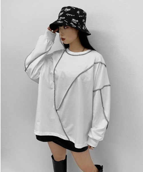 LVEU.(ラブユ.)の「Stitch over light sweat / ステッチオーバーライトスウェット(Tシャツ/カットソー・レディース・ホワイト/ブラック・FREE)」の14枚目の写真