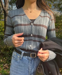 Lamoa | Lamoa/ボーダー リブニット カーディガン(ニット/セーター)