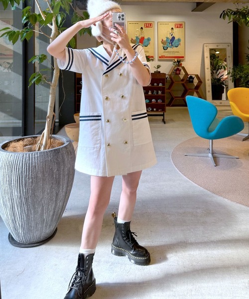 定価以下新品KRY clothing セーラーワンピース 陰鬱ブラック×ホワイト グリーンxホワイトセーラー服セットアップ：ワンピース