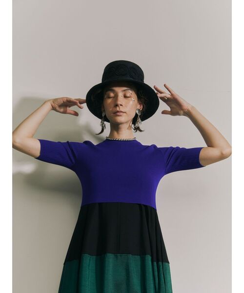 アンスリード　ファブリックミックスボーダートップ ノースリーブ チュニック アンスリード ファブリックミックスボーダートップ ノースリーブ