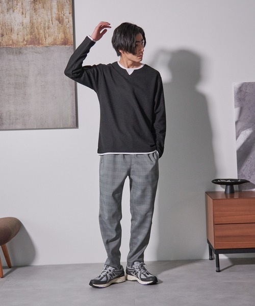 Blue Standard (ブルースタンダード)の「【BLUE STANDARD/ブルースタンダード】快適リネンタッチ ストレッチ 無地 チェック ウエストゴム ワイドパンツイージーパンツ(その他パンツ・メンズ・ブラック/グレー/ブルー/チャコールグレー/ブラウン/ネイビー/ベージュ・MEDIUM/LARGE/X-LARGE)」の14枚目の写真