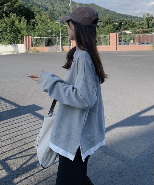urge:(アージコロン )の「【URGE:】オーバーサイズ レイヤード ロングスリーブ トップス(Tシャツ/カットソー・レディース・オレンジ/ブルー/グレー/パープル・MEDIUM/LARGE/X-LARGE)」の11枚目の写真