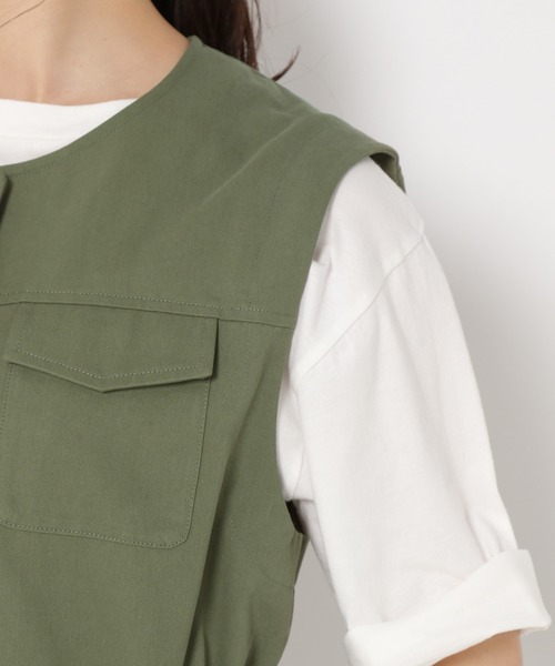 mysty woman（ミスティウーマン）の「ミリタリーベスト 199557（ミリタリージャケット・レディース・カーキ/オフホワイト・FREE）」の5枚目の写真