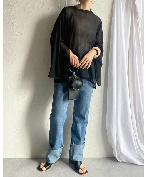 She's Closet（シーズクローゼット）の「スタンドカラーハイネック袖スリットフレアスリーブ長袖シフォンシアーブラウス（シャツ/ブラウス・レディース・ブラック/アイボリー/ラベンダー/ミント・FREE）」の20枚目の写真