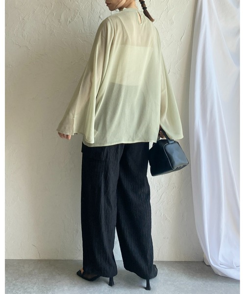 She's Closet（シーズクローゼット）の「スタンドカラーハイネック袖スリットフレアスリーブ長袖シフォンシアーブラウス（シャツ/ブラウス・レディース・ブラック/アイボリー/ラベンダー/ミント・FREE）」の21枚目の写真