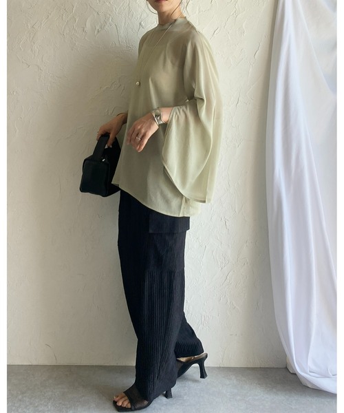 She's Closet（シーズクローゼット）の「スタンドカラーハイネック袖スリットフレアスリーブ長袖シフォンシアーブラウス（シャツ/ブラウス・レディース・ブラック/アイボリー/ラベンダー/ミント・FREE）」の22枚目の写真