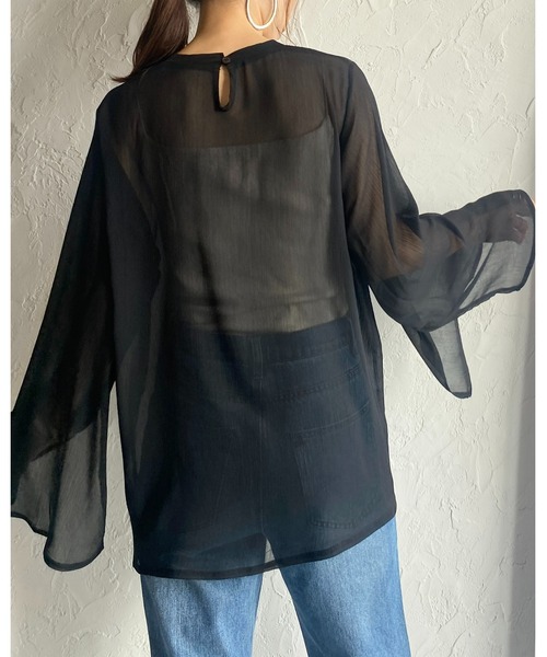 She's Closet（シーズクローゼット）の「スタンドカラーハイネック袖スリットフレアスリーブ長袖シフォンシアーブラウス（シャツ/ブラウス・レディース・ブラック/アイボリー/ラベンダー/ミント・FREE）」の8枚目の写真