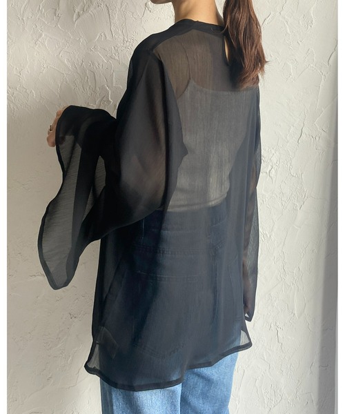 She's Closet（シーズクローゼット）の「スタンドカラーハイネック袖スリットフレアスリーブ長袖シフォンシアーブラウス（シャツ/ブラウス・レディース・ブラック/アイボリー/ラベンダー/ミント・FREE）」の9枚目の写真