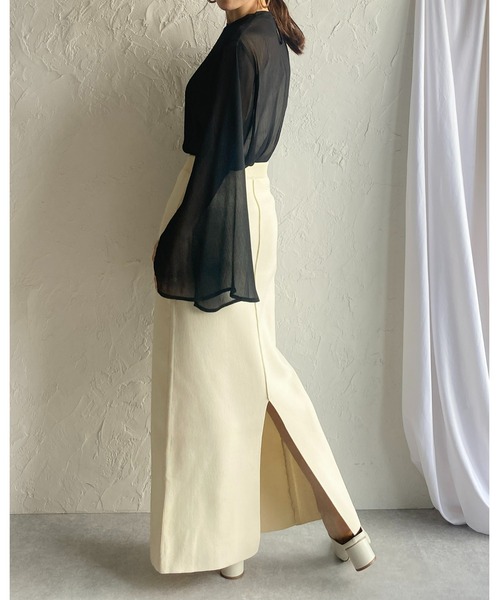 She's Closet（シーズクローゼット）の「スタンドカラーハイネック袖スリットフレアスリーブ長袖シフォンシアーブラウス（シャツ/ブラウス・レディース・ブラック/アイボリー/ラベンダー/ミント・FREE）」の13枚目の写真