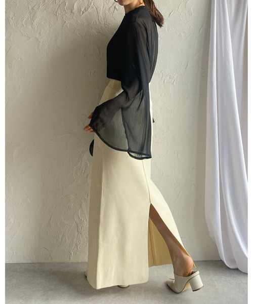 She's Closet（シーズクローゼット）の「スタンドカラーハイネック袖スリットフレアスリーブ長袖シフォンシアーブラウス（シャツ/ブラウス・レディース・ブラック/アイボリー/ラベンダー/ミント・FREE）」の14枚目の写真