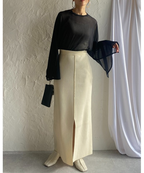 She's Closet（シーズクローゼット）の「スタンドカラーハイネック袖スリットフレアスリーブ長袖シフォンシアーブラウス（シャツ/ブラウス・レディース・ブラック/アイボリー/ラベンダー/ミント・FREE）」の15枚目の写真