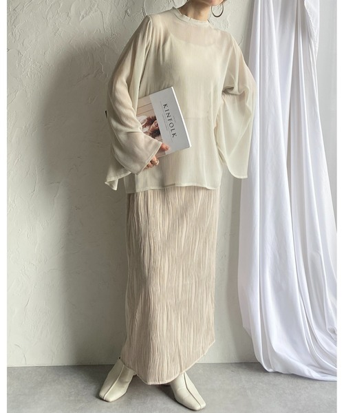 She's Closet（シーズクローゼット）の「スタンドカラーハイネック袖スリットフレアスリーブ長袖シフォンシアーブラウス（シャツ/ブラウス・レディース・ブラック/アイボリー/ラベンダー/ミント・FREE）」の16枚目の写真